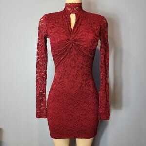 Vintage Moda International Dress 90s Y2K Holiday Goth Red Lace Womens Sz Small